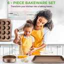 NutriChef 6-Piece Nonstick Bakeware Set, Carbon Steel Baking Pans Set, Includes Cookie Sheets, Wide & Square Bake Pans, Bread Loaf & Round Cake Pan, Muffin Pan - Gold
