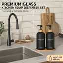 Hand and Dish Soap Dispenser Set,16oz Glass Bottles with Printed Labels, Bamboo Tray & Pump,Countertop Soap Dispensers for Kitchen,Luxury, Minimalist & Farmhouse Decor (Hand Dish (Black))