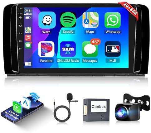 2+64G Android Car Radio Stereo for Mercedes-Benz R-Class W251/R320/R300/R350 2005-2017 with Wireless Carplay Android Auto, 9’’ Touchscreen, GPS, Mirror Link, Bluetooth, WiFi, Backup Camera, FM/RDS EQ