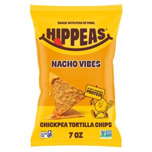 HIPPEAS Chickpea Tortilla Chips, Nacho Vibes Gluten Free Snacks, Dairy Free, Vegan, 7oz Bag, 3g Protein, 3g Fiber, Crunchy, Nutritious, Baked Plant Protein Snack, Non-GMO, Kosher (EXP 07/04/26)
