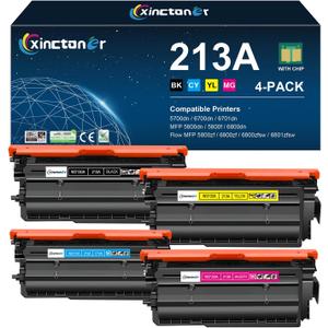 213A Toner Cartridge 4 Pack (with Chip) Compatible for HP 213A W2130A 213X W2130X Toner for HP Color Laser jet Enterprise 5700dn 6700 6701dn MFP 5800dn 6800 6801dn Printer Ink Copier Scanner