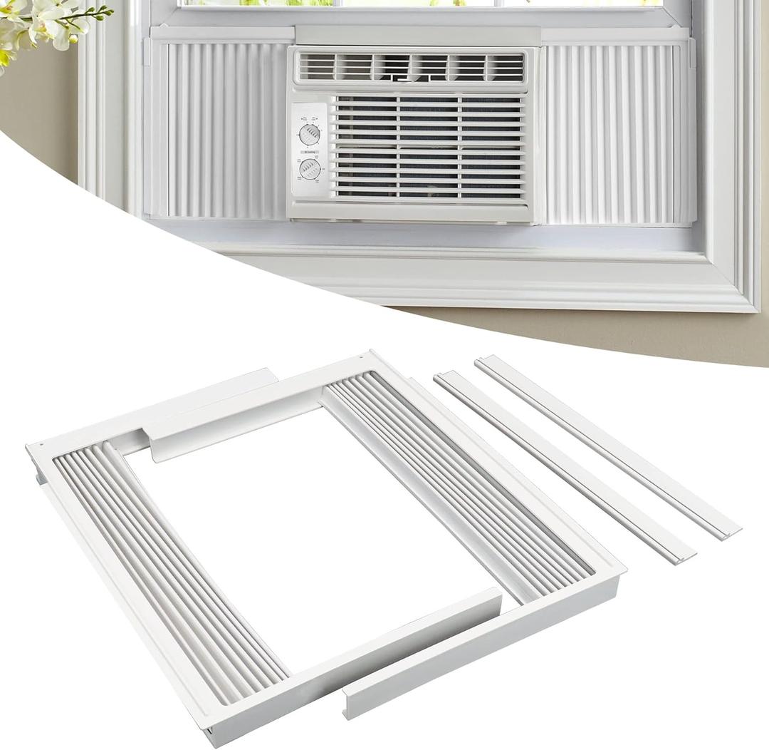 Forestchill Window Air Conditioner Side Panel with Frame, Room AC Accordion Filler Curtain Kit Replacement, Include Window AC Side Panels & Frames, Fit Most 5,000 BTU Units