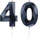 Nuanchu 40th Birthday Candles, Number 40 Happy Birthday Cake Topper 3D Diamond Shape Numeral Sparkler Candles for Men Women Party Wedding Decoration Theme Party (Black)
