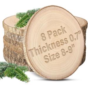 8pcs Wood Slices for Centerpieces 8-9inchs-Christmas Rustic Wood Circles Wedding Table Decor-Unfinished Baby Shower Wood Rounds for DIY Crafts