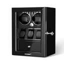 DUKWIN Watch Winder for 2 Automatic Watches,Lockable Watch Winders with Watch and Jewelry Storages, Super Quiet Mabuchi Motor with High-Gloss Piano Lacquer Finish,Built-in Illumination Black