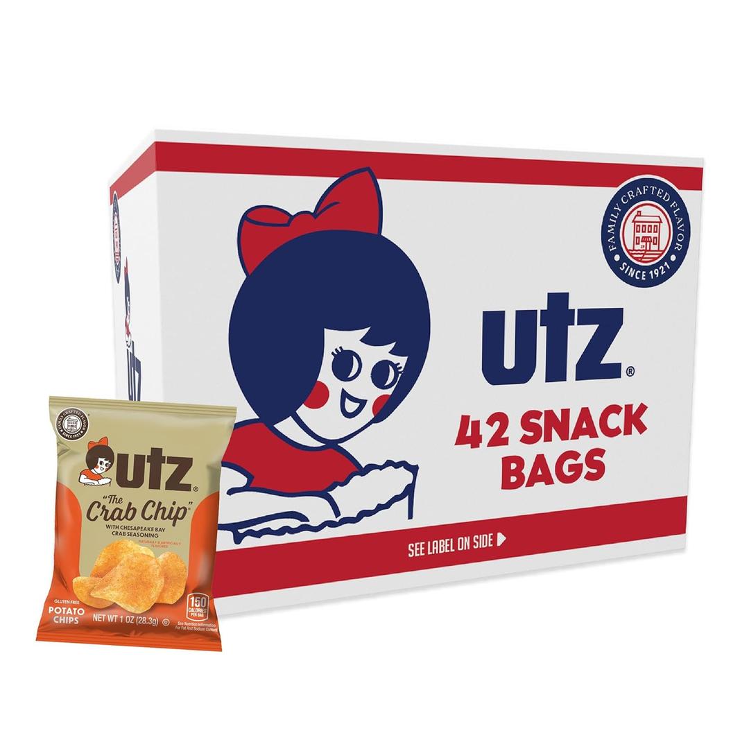 Utz Crab Chips 1 oz. Bags, 42 Count, Crispy Fresh Potato Chips, Perfect for Vending Machines, Individual Snacks to Go, Trans-Fat Free Best By: 07/28/25