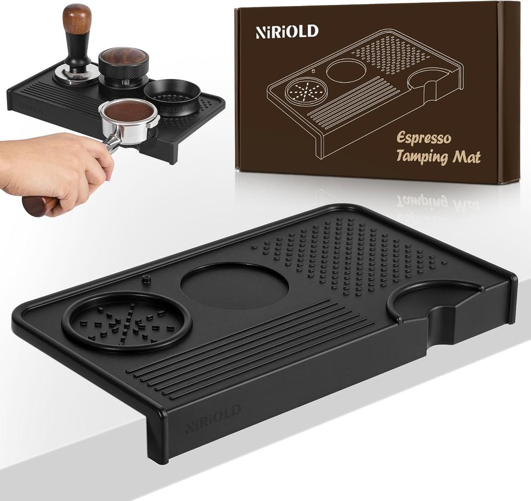 Espresso Tamping Mat, Coffee Tamper Mat, Food Grade Silicone 10.435.63 Portafilter Mat for Barista Espresso Machine Acceessories, Waterproof Heat Resistant Tamp Station for counter (Black)