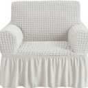 NICEEC Armchair Slipcover Ivory Armchair Covers 1 Piece Easy Fitted Sofa Couch Cover Universal High Stretch Durable Furniture Protector with Skirt Country Style (1 Seater Ivory) (Small)