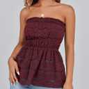PRETTYGARDEN Women's Boho Tube Tops 2025 Summer Strapless Off Shoulder Eyelet Smocked Peplum Trendy Going Out Bandeau Top (Wine Red)