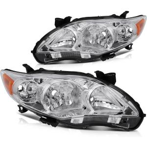 Headlight Assembly for Toyota Corolla 2011-2013 Driver and Passenger Side Headlamp Chrome Housing Amber Reflector Clear Lens