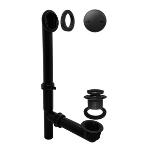 Westbrass 593144-62 14" Black Tubular Bathtub Waste & Overflow Assembly with with Tip-Toe Drain Plug and 2-Hole Faceplate, Matte Black
