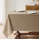 Faux Linen Tablecloths for Rectangle Tables, 2 Pack Burlap Textured Table Cloths Washable Farmhouse Table Cover Water Resistant for Dining, Wedding, Outdoor(Khaki, 60"x84")