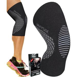Physix Gear Knee Compression Sleeve for Men & Women - Best Compression Knee Brace for Walking, Running, Gym, Basketball, Weightlifting,Workout, Sports - Knee sleeves Support Compression & Stability