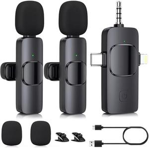 Aolemoa Wireless Microphone for iPhone, Camera, USB-C Mini Microphone 3 in 1, Professional Mini Mic with Noise Reduction, Lavalier, Lapel Mic for Video/Vlog/TikTok/YouTube
