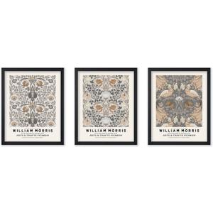 Poster Master 3-Piece Peacock & Flower Print - William Morris Poster - Textile Pattern Art - Gift for Men & Women - Art Nouveau Decor for Bedroom or Living Room - 8x10 UNFRAMED Wall Art (8L" x 10W")