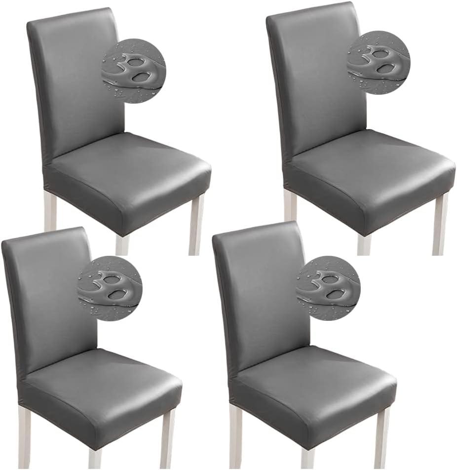 Shukii Stretch Dining Chair Covers Waterproof PU Leather Chair Slipcovers Chair Protector Cover Universal Chair Covers for Dining Room Kitchen Hotel (Set of 4, Gray) (Grey)