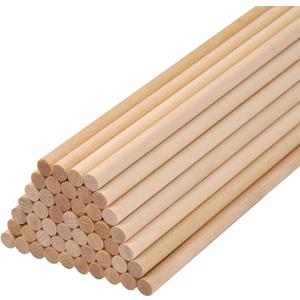 Wooden Dowel Rods Wood Craft Sticks 1/4"x 15", 50 PCS Wood Dowel Rods Wooden Sticks for Crafting, Unfinished Round Birch Hardwood Sticks for Cake Support, Lollipop Sticks, Photo Booth Props, Wands