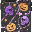 SCORPIFY for iPhone 16 Pro Case [Compatible with MagSafe] with Gothic Halloween Haunted Pumpkin, Cute Cosmic Orange Magnetic Phone Cover for Women Girls, Pink Purple Glitter Sparkle Gold Bumper