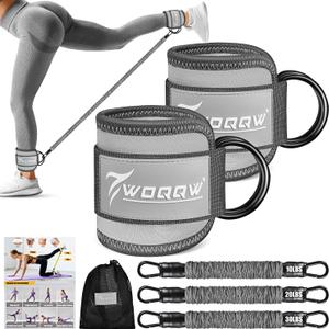 Ankle Resistance Bands with Cuffs, Leg and Glutes Workout Equipment, Resistance Bands with Ankle Straps for Cable Machine Kickbacks, Booty Workouts, Lower Body Exercises - Home Gym Exercise Equipment (Grey)