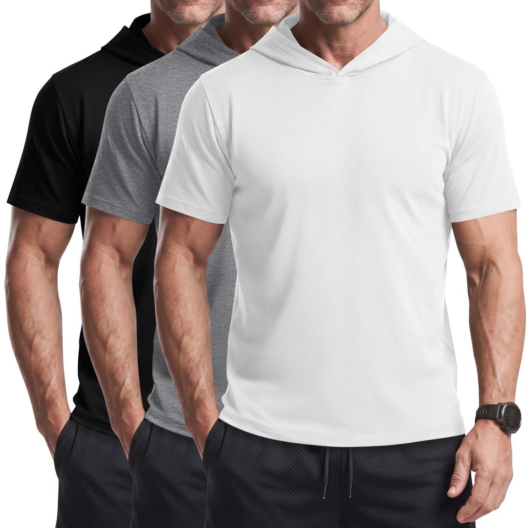 Evervibe 3 Pack Men's Hoodies Short Sleeve Shirts, 3-Color, XX-Large (XXL)