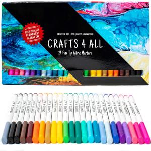 Crafts 4 All Fabric Pens for Clothes - Pack of 24 No Fade, Fabric Markers Permanent for Textile - No Bleed, Machine Washable Shoe Markers for Fabric Decorating - Laundry Marker, Erases Stains Easily (Rainbow)
