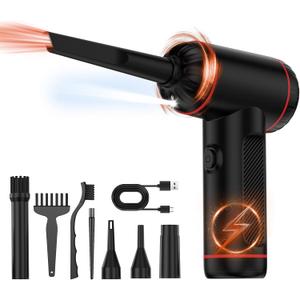 Fanisic Air Duster & Vacuum Cleaner, Rechargeable 3 in 1 Cordless Mini Dust Blower/Pump, 3 Gear 100000 RPM Portable Air Blower Car Vacuum Cleaner with LED Light & Multi-nozzles for Keyboard, Car, Home
