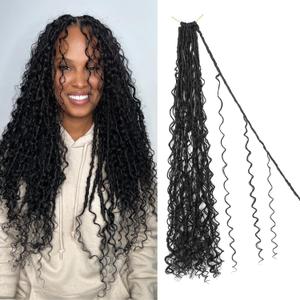 Boho Faux Locs Crochet Hair 24 Inch 8 Packs Goddess Locs Crochet Hair with Curly Ends Natual Black 1B# Pre-looped Bohemian River Locs Hair for Women