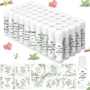 50 Pcs Christian Lip Balm Bulk Scripture Bible Verses Lip Balm Christian Gifts for Women Faith Religious Church Party Favor Inspirational Gift for Coworker Staff Employee (Eucalyptus Leaf)