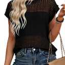 EVALESS Womens Tops Casual Summer Cap Short Sleeve Crochet Hollow Out Knit Sweater Vest Pullover T-Shirts Beach Coverup (Small, Black)