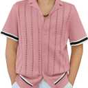 Arshiner Boys Knit Shirts Short Sleeve Button Down Shirt Vintage Fashion Casual Summer Beach Shirts for Kids 4-13 Years (Pink, XS)