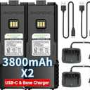 BAOFENG BF-F8HP PRO,AR-5RM Battery Rechargeable 3800mAh Extended Battery USB-C Charger Compatible with UV-5G Plus,UV-5RH PRO GPS,GM-5RH GMRS 5RM Series Ham Radio Handheld Accessories,2 Pack