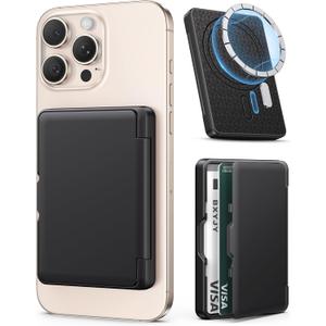 for MagSafe Wallet, Magnetic Card Holder(4-5 Cards), RFID Protection, Built-in Mirror, Men Women Phone Wallet for iPhone 16/15/14/13/12 Series or Magnetic Case, Not for iPhone 13/12 Mini, Black