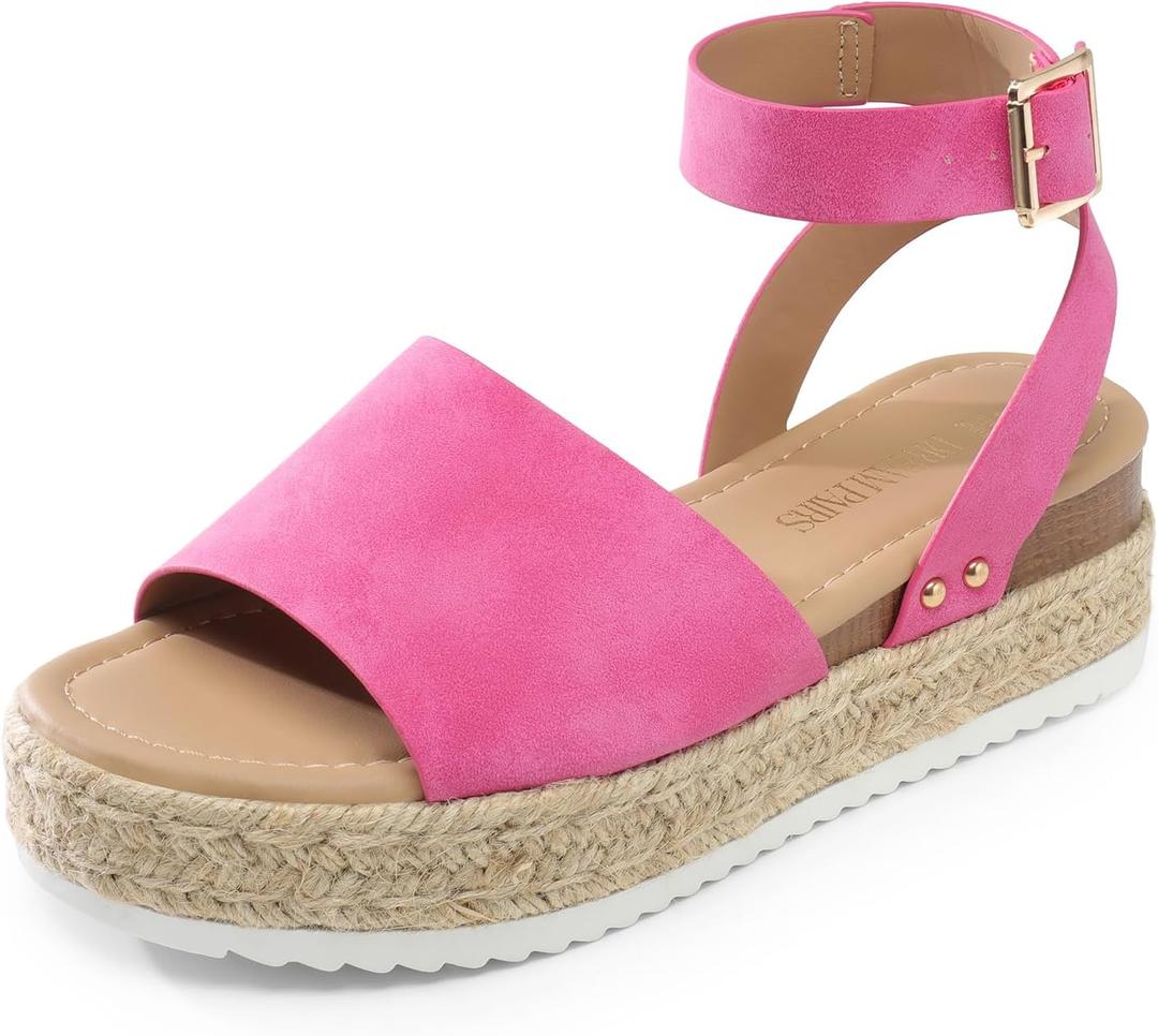 DREAM PAIRS Women's Platform Espadrilles Casual Ankle Strap Wedge Sandals Comfortable Dressy Summer Shoes (7, Hot Pink)