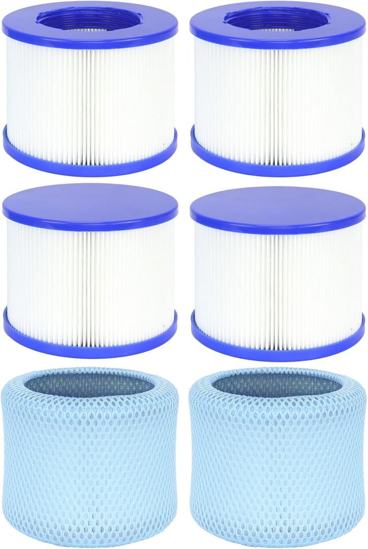60% Denser Filter, High-Efficiency Screw-in Hot Tub spa Filters Replacement Compatible with All Relxtime, Aleko, Wejoy, Aquaspa Hot Tubs & Other Spas (4 Filters + 2 Filter Bags)