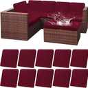 HEBE Outdoor Patio Cushion Covers Set of 10 Waterproof Stretch Seat Cushion Cover for Patio Furniture Clearance Outdoor Sofa Cushion Cover Replacement Couch Slipcovers Chair Seat Cover (Red)