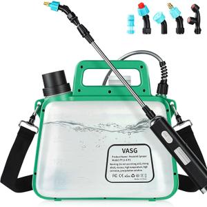 Battery Powered Sprayer 2 Gallon, 7.4V Foldable Electric Pump Sprayer, Weed Sprayer with Waterproof Rechargeable Handle, 5 Mist Nozzles, Retractable Wand, Adjustable Strap for Lawn, Garden, Yard