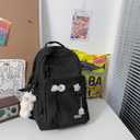 GAXOS Cute Aesthetic Backpack for School Middle Student Travel Pink Backpack Teens Girls Bear Pin Book Bags