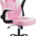 DUMOS Gaming Ergonomic Office Chair for Adults, Height Adjustable Computer Desk Chair with Flip-up Armrests, PU Leather Swivel Video Game Chair with 360 Rolling Wheels, Pink (19.7"D x 26"W x 41.8"H)