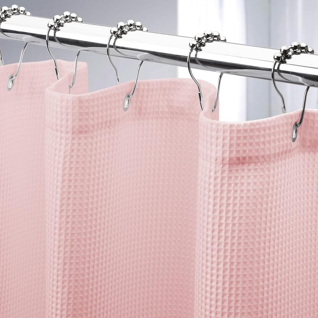 AmazerBath Waffle Shower Curtain, Blush Pink Fabric Long With Waffle Weave, Heavy Duty Hotel Quality for Bathroom, 72 x 78 Inches