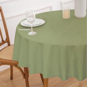 NLMUVW 48 Inch Round Vinyl Tablecloth with Flannel Backing, Olive Green Small PVC Table Cloth Waterproof Wipe Clean Table Cover for Dining Party Camping Outdoor