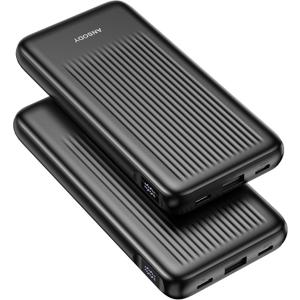 2-Pack Portable Charger, 10000mAh 22.5W Compact USB C Power Bank Fast Charging with 2 Outputs & 2 Inputs, LED Display Battery Pack Compatible with iPhone Samsung iPad Tablets, Black & Black