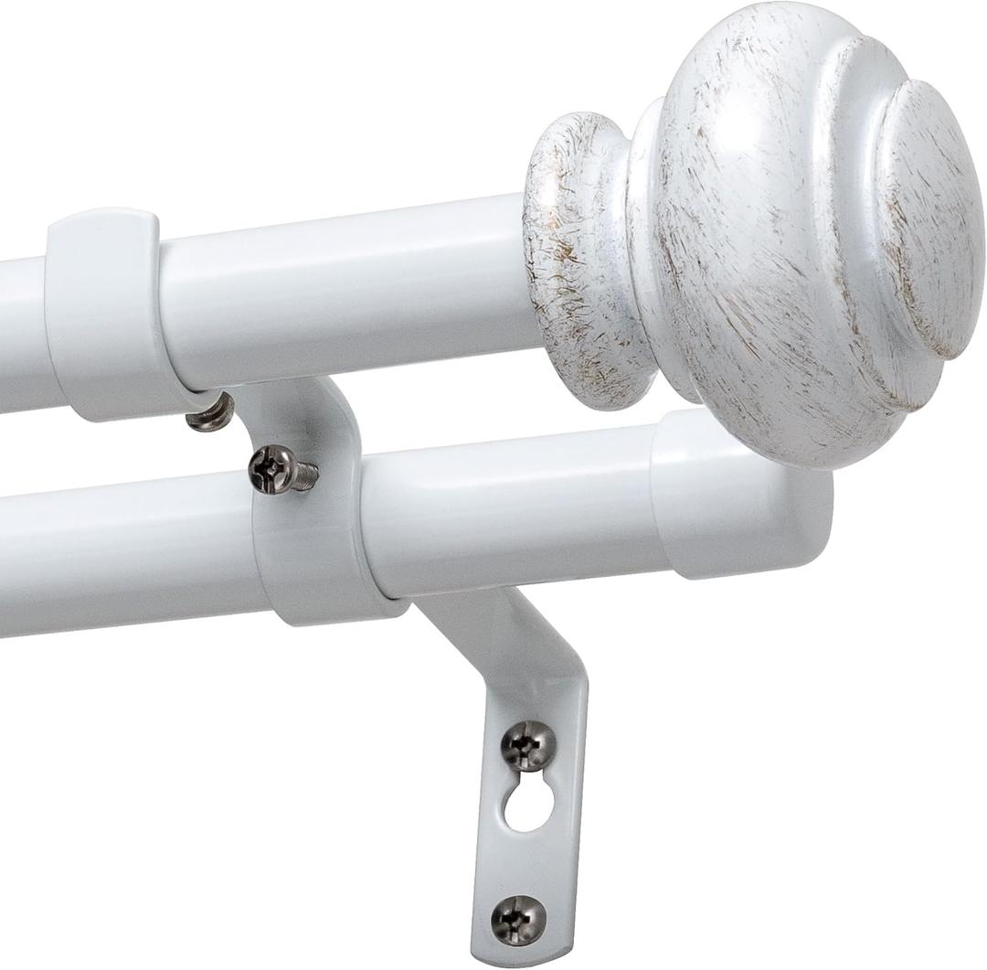 H.VERSAILTEX Double Curtain Rods for Windows 16.2 to 43.8 Inches 3/4 inch Diameter Adjustable Decorative Telescoping Double Curtain Rod with Brackets Heavy Duty Splicing Double Curtain Rods, White