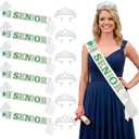 Janinka 6 Pcs Senior Sash 2026 Graduation Satin Sash with Glitter Letter Silver Crown Tiaras Cheer 2026 Gifts for Graduation Party Cheerleader Prom Photos Celebration(Green)