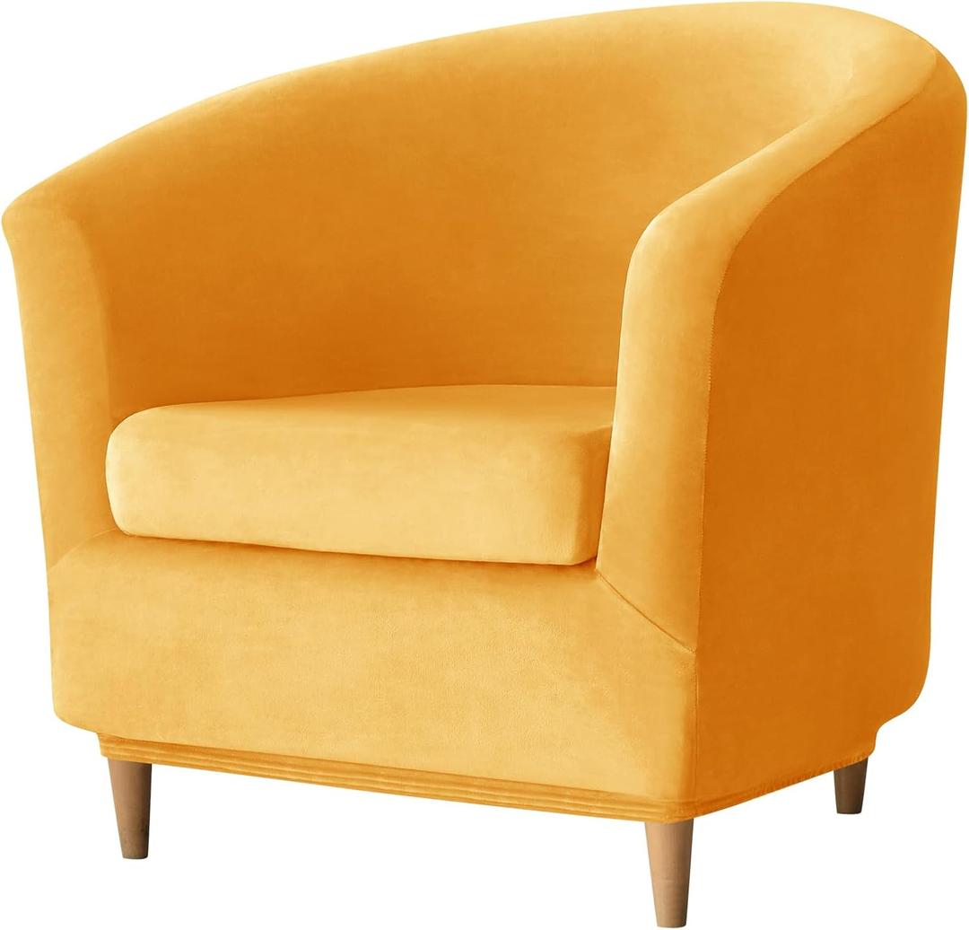 Deisy Dee 2 Piece Velvet Club Chair Slipcover Stretch Barrel Chair Covers Accent Chair Cover Removable Couch Furniture Protector Arm Chair Cover for Living Room (Yellow)