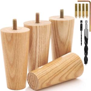 Premium Ash Wood Furniture Legs (Full Install Kit) - Pick Your Size and Color (4 Inches)