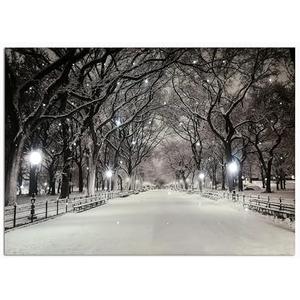 Large Winter Scene Canvas Pictures Lighted for Wall Decor, Xmas LED Canvas Wall Art w/ Timer, Light Up Snowy Path Hanging Artwork, Peaceful Night Landscape Paintings Prints Lit Up w/ Twinkling Lights