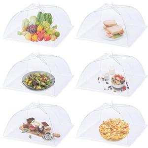 Husfunov 6 Pack Mesh Food Covers, 17"Lx17"W Large Food Cover, White Nylon Covers, Pop-Up Serving Dish Covers Tent Umbrella, for Patio Net for Outdoor Camping, Picnics, Parties, BBQ, Collapsible and Reusable
