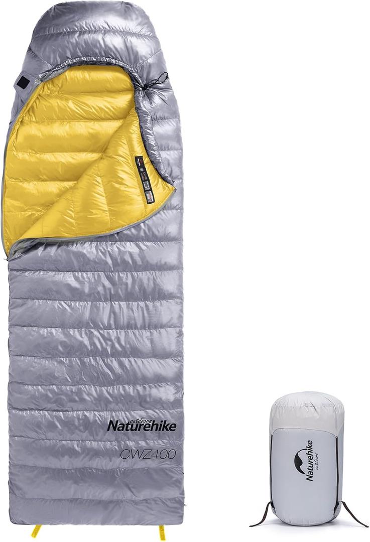 Naturehike Ultralight Down Sleeping Bag, 650FP Backpacking Sleeping Bag for Adults, 42 Waterproof Sleeping Bags for Camping, Hiking, Traveling with Compression Sack (Large, Gray-650FP-Duck)