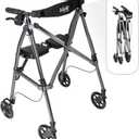 Stander Space Saver Rollator, Lightweight Folding Rolling Walker with Seat for Seniors & Adults, 4-Wheel Mobility Aid with 6-inch Wheels, Locking Brakes & Padded Seat with Backrest, Black Walnut
