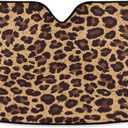 Leopard Skin Print Car Windshield Sun Shade Animal Brown Foldable UV Ray Sun Visor Protector Sunshade to Keep Your Vehicle Cool (55" x 27.6") (color25)